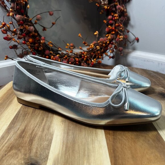 Steve Madden Womens Seemly Ballet Flats Slip On Shoes Sz 10 in Silver Metal - Picture 3 of 10